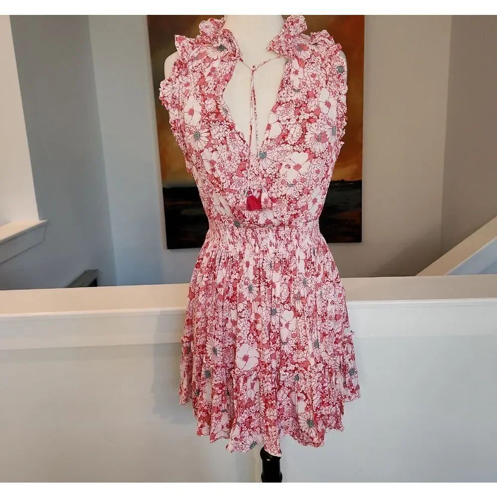 Poupette St. Barth Pink and White Floral Mini Dress Size XS